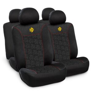 FUNDA CUBRE ASIENTOS MOMO NEGRO/ROJO C/LOGO MOMO GRABADO EN RELIEVE (SET COMPLETO P/AUTO/SUV/PICK UP/ETC)