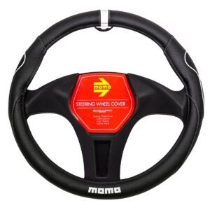 CUBRE VOLANTE MOMO NEGRO/BLANCO CON GRIP LATERAL Ø38CM