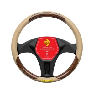 CUBRE VOLANTE MOMO BEIGE COMBINADO MADERA Ø38CM