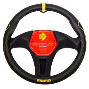CUBRE VOLANTE MOMO NEGRO/AMARILLO CON GRIP LATERAL Ø38CM