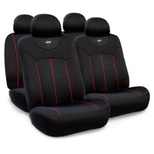 FUNDA CUBRE ASIENTOS MOMO NEGRO/ROJO (SET COMPLETO P/AUTO/SUV/PICK UP/ETC)