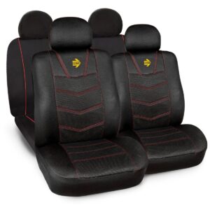 FUNDA CUBRE ASIENTOS MOMO NEGRO MALLA ROJA LOGO AMARILLO (SET COMPLETO P/AUTO/SUV/PICK UP/ETC)