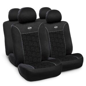 FUNDA CUBRE ASIENTOS MOMO NEGRO/GRIS C/LOGO MOMO GRABADO EN RELIEVE (SET COMPLETO P/AUTO/SUV/PICK UP/ETC)