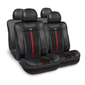 FUNDA CUBRE ASIENTOS MOMO NEGRO/ROJO C/PVC/GAMUZA Y FIBRA DE CARBONO (SET COMPLETO P/AUTO/SUV/PICK UP/ETC)