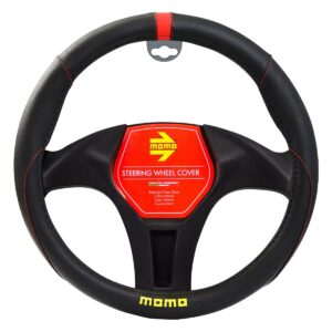 CUBRE VOLANTE MOMO NEGRO DETALLE ROJO Ø38CM