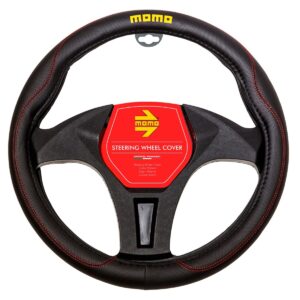 CUBRE VOLANTE MOMO NEGRO COSTURA ROJA Ø38CM