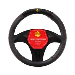 CUBRE VOLANTE MOMO NEGRO COSTURA ROJA GRIP SUPERIOR Ø38CM