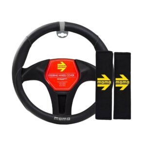 CUBRE VOLANTE MOMO NEGRO/GRIS+CUBRE CINTURON NEGRO/AMARILLO