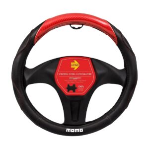 CUBRE VOLANTE MOMO CUERO NEGRO/ROJO Ø38CM